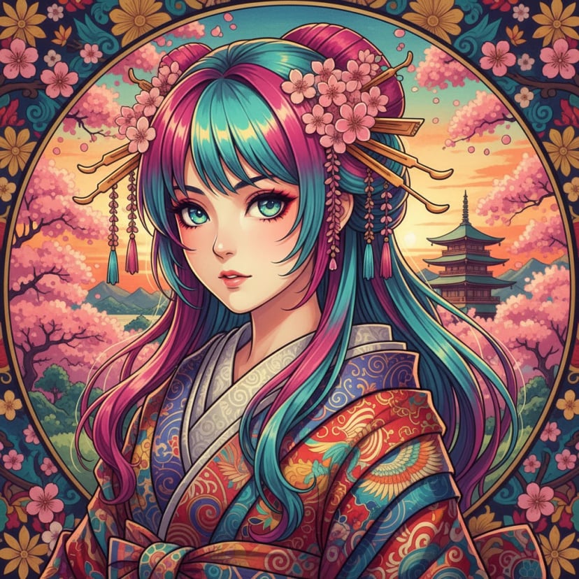 Anime-style character portrait with vibrant colors - Japanese art style AI generation