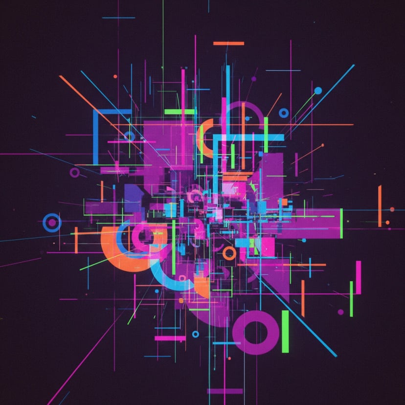 Abstract geometric patterns with neon colors - Digital art modern design showcase