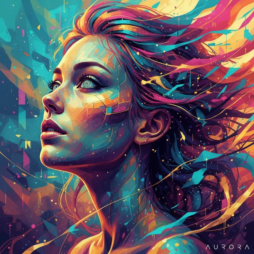 Digital portrait with artistic effects and vibrant colors - High detail modern AI art