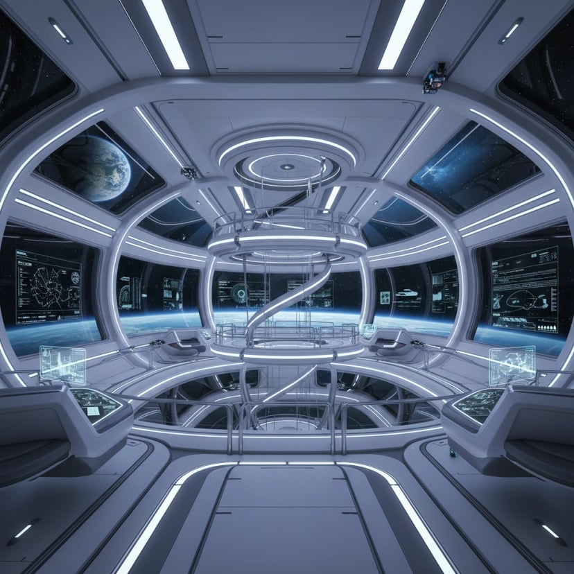 Futuristic space station interior with sci-fi atmosphere - High tech AI art creation
