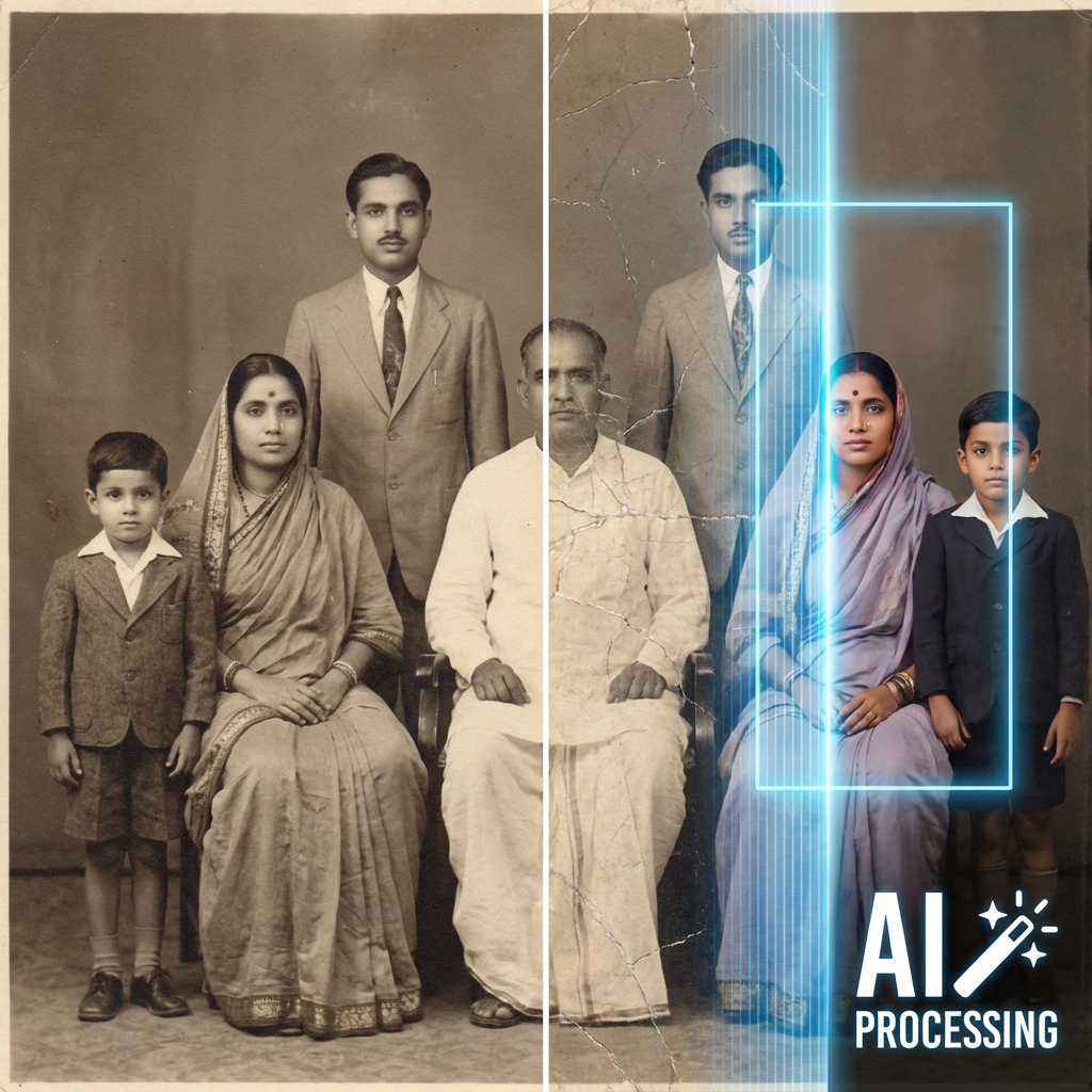 AI restoring old photo process