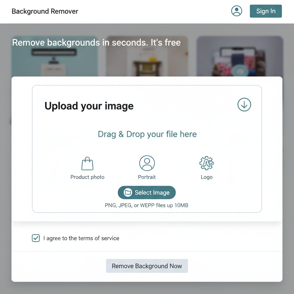 Free background remover tool - Step 1: Upload product photo, portrait or logo image for automatic background removal