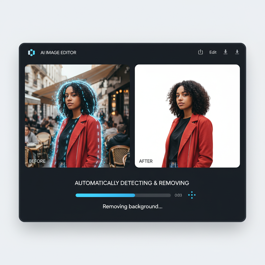 AI automatically detecting subject and removing background with precision in 5 seconds for e-commerce product photos