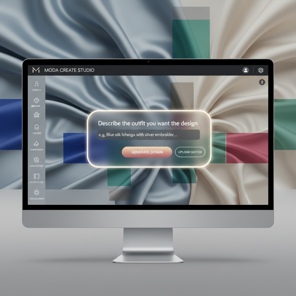 AI fashion designer tool - Step 1: Describe Indian ethnic wear like saree, lehenga, kurta with fabric and color details