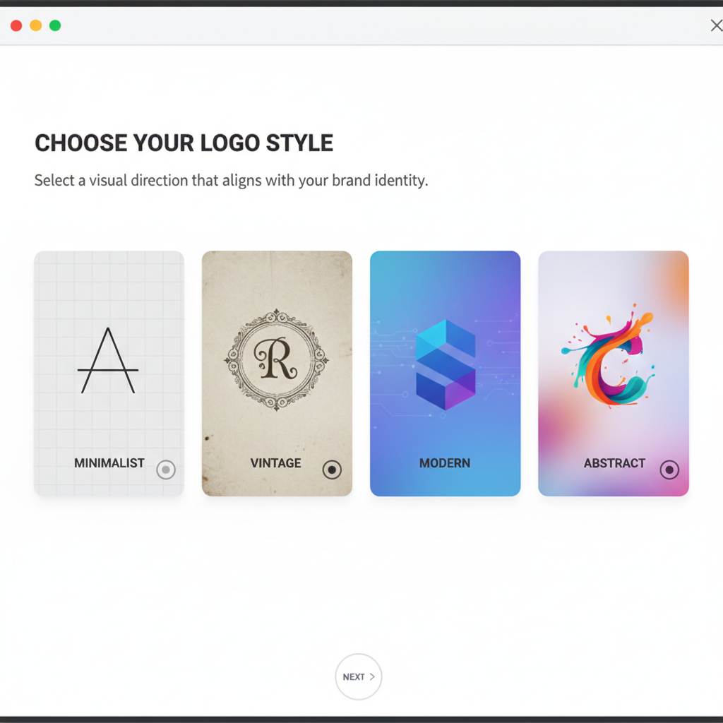 Choose logo style: Minimalist, Vintage, Modern or Abstract design for your brand identity