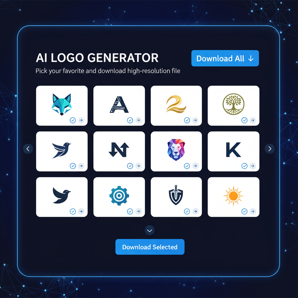 Download high-resolution AI generated logo designs for startup, YouTube channel or business branding