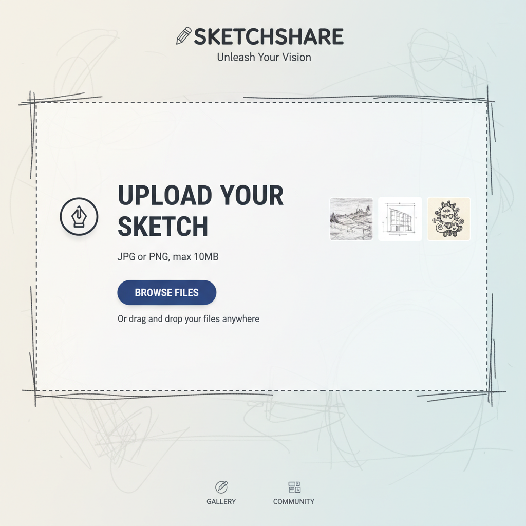Sketch to reality AI converter - Step 1: Upload pencil sketch, line drawing or doodle to transform into photorealistic image